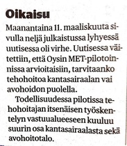 Kaleva 12.3.2013: Oikaisu edelliseen